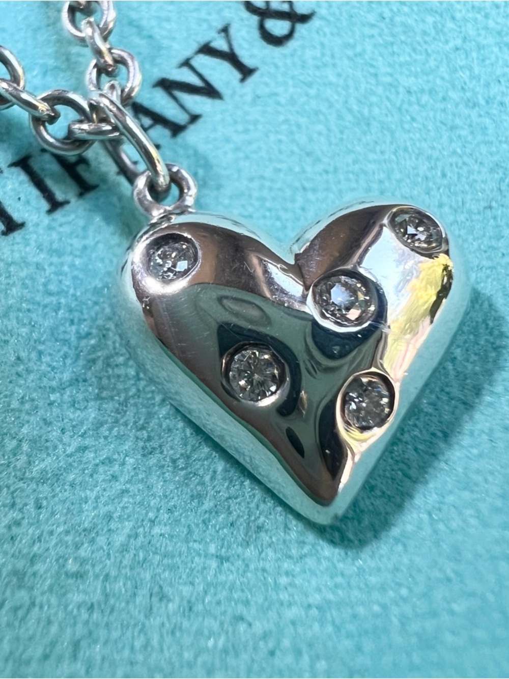 ❤️ Tiffany & Co. Sterling Silver Diamonds Etoile Heart Charm necklace